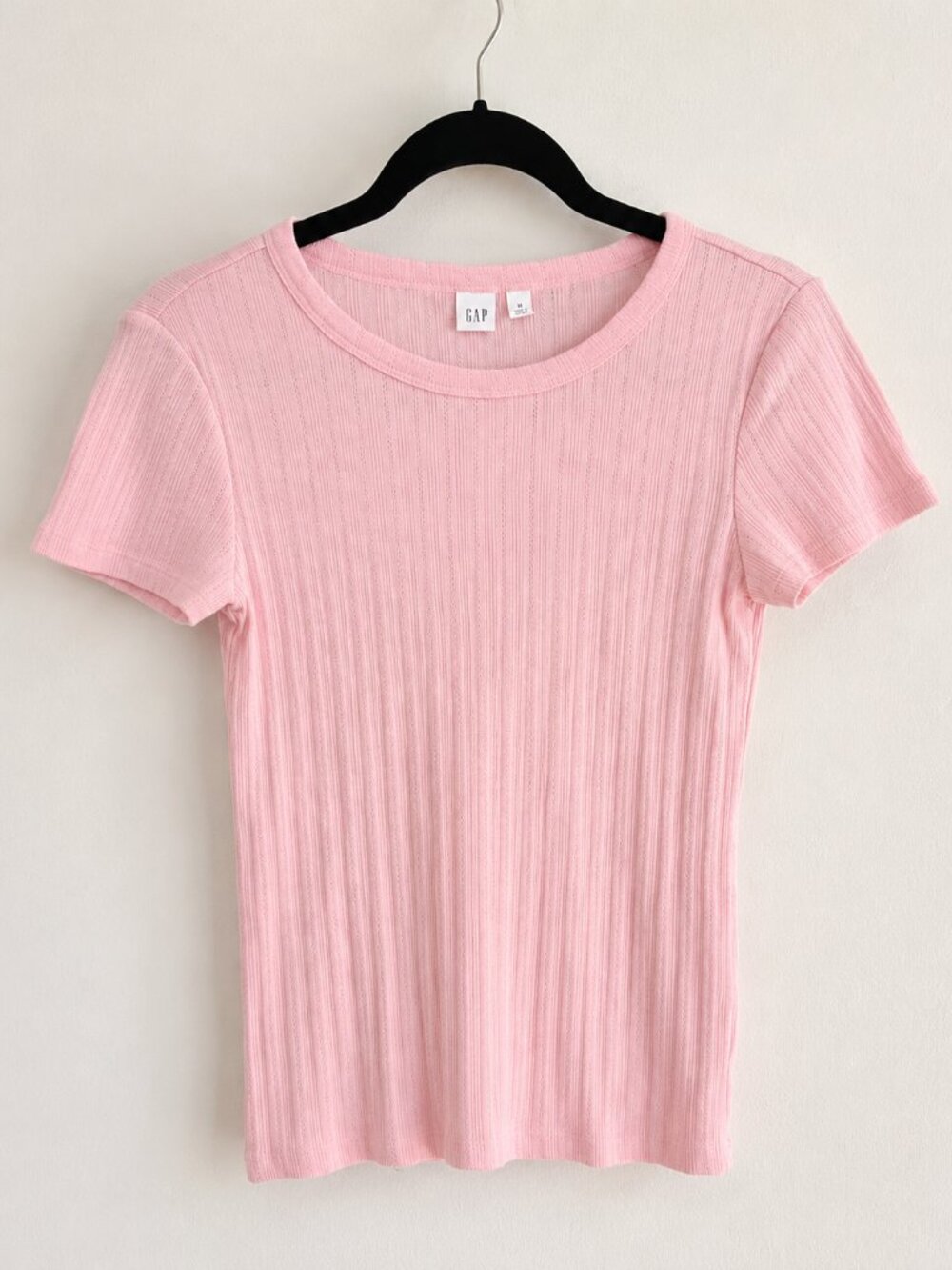 GAP Pink Pointelle Ribbed Short Sleeve Tee – Size Medium - Picture 3 of 6